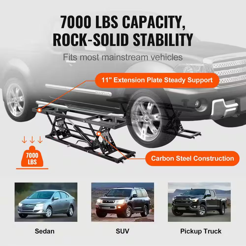 Car Lift, 7,000 Lbs. Capacity Portable Car Lift, with Extended-Length Plates, 26. 8 In. Max. Height, Heavy-Duty Steel