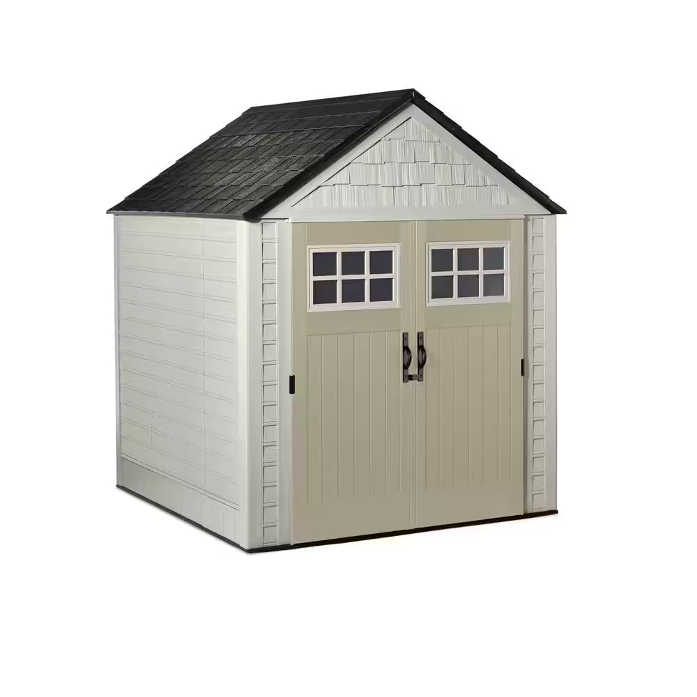 7 Ft. W X 7 Ft. D Durable Weather Resistant Plastic Outdoor Storage Shed, Sand 0.58 Sq. Ft.