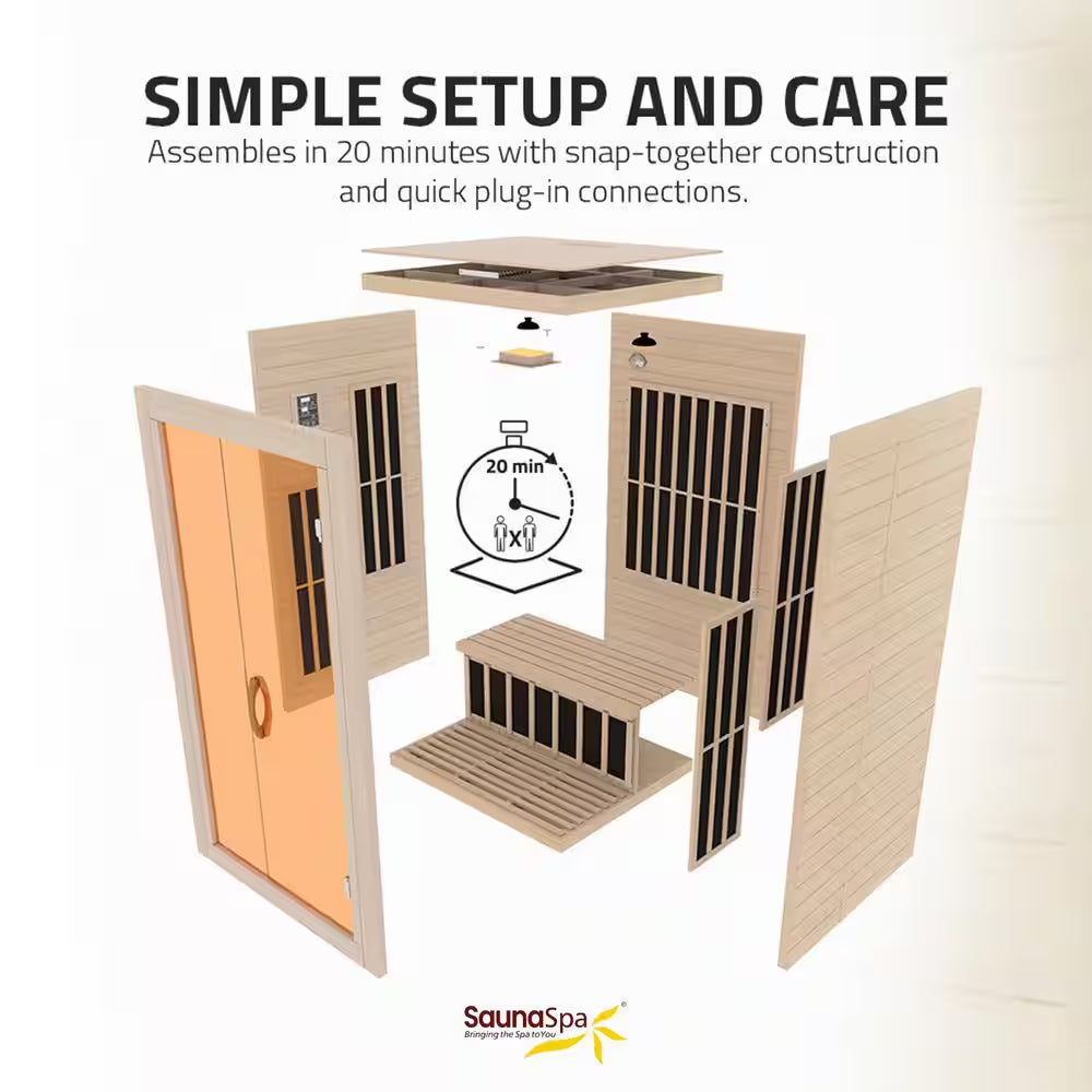S14HD Series 2-Person Indoor Hemlock Wooden Carbon FAR Infrared Home Sauna Room with LED Touch Control Panel and Heater