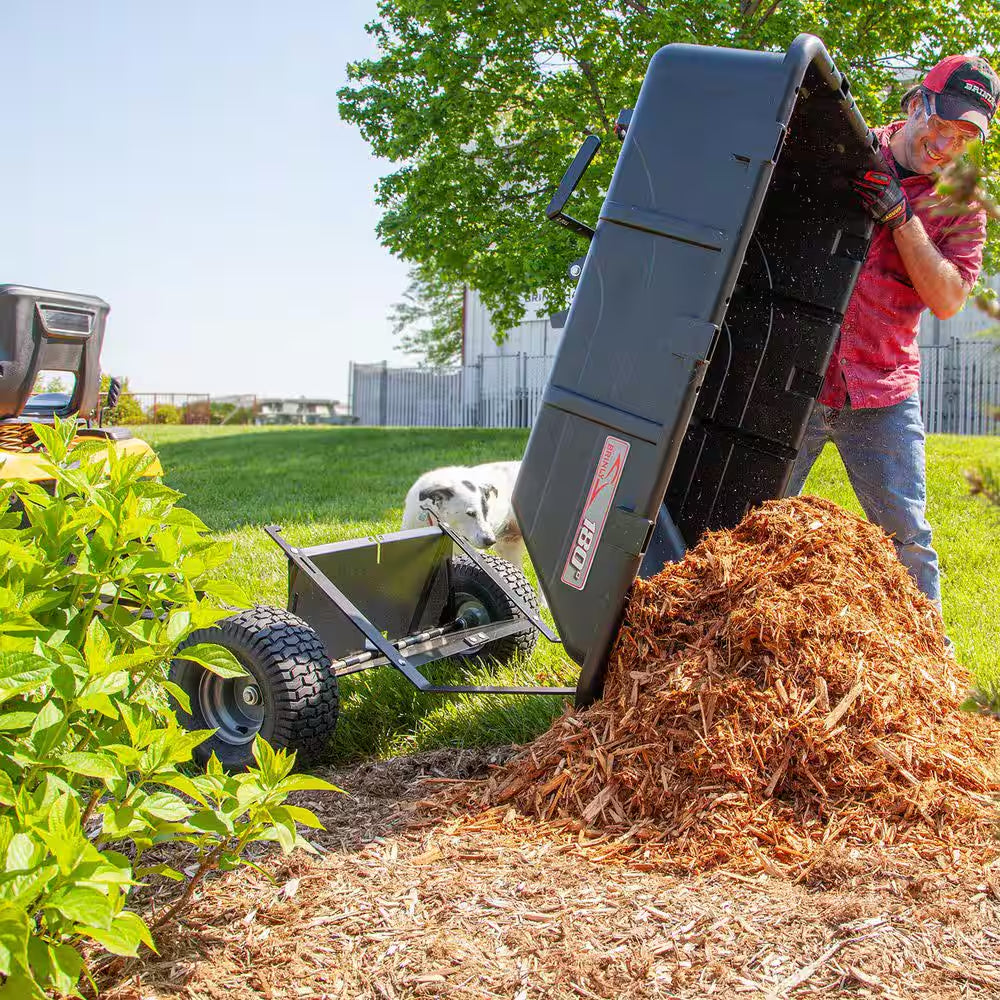 The Roger 180° Full Dump Cart with Durable Compression-Molded Poly Bed for Lawn Tractors and ZTR Mowers