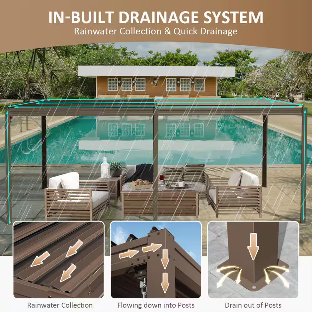 10 Ft. X 20 Ft. Brown Aluminum Metal Louvered Pergola