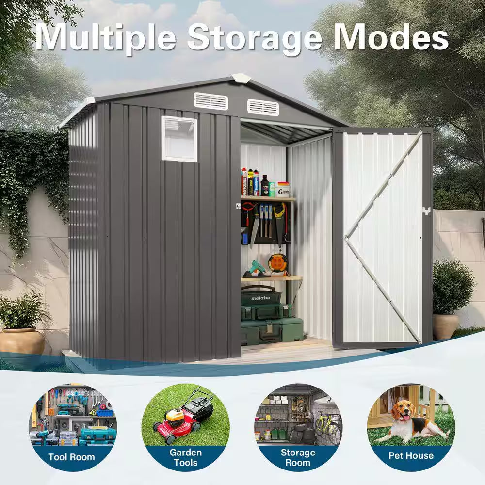 6 Ft.W X 3.5 Ft.D Outdoor Metal Storage Shed, Lockable Door Tool Shed with Window for Patio/Sundries, Gray (18 Sq. Ft.)