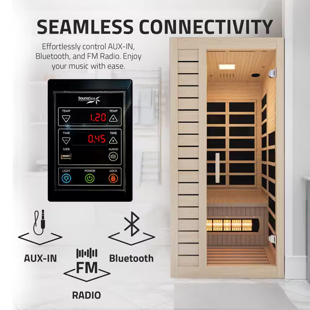S13HD Series 1-Person Indoor Hemlock Wooden Infrared Saunas with Carbon FAR, LED Touch Control Panel and Heater