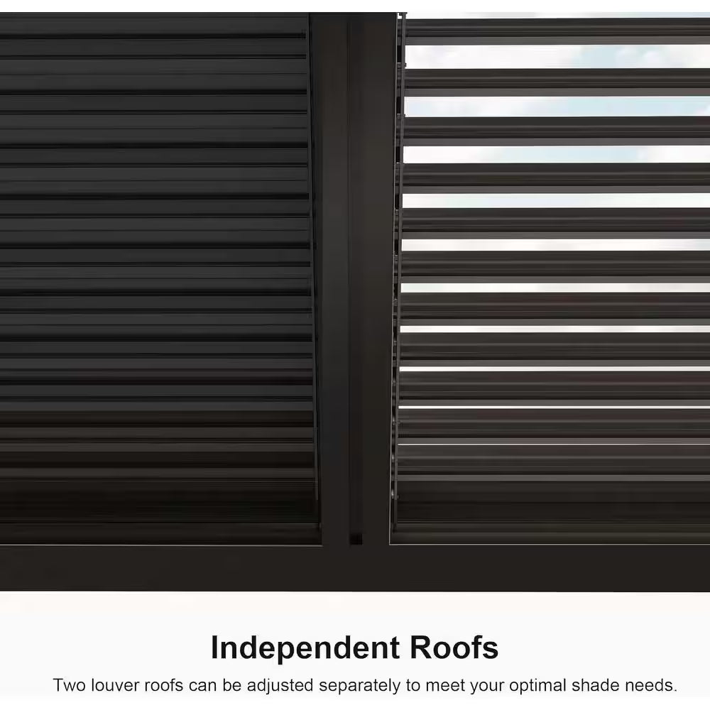 10 Ft. X 14 Ft. Bronze Aluminum Frame Patio Hardtop Louvered Pergola with Adjustable Sunshade Roofs and In-Built Gutter
