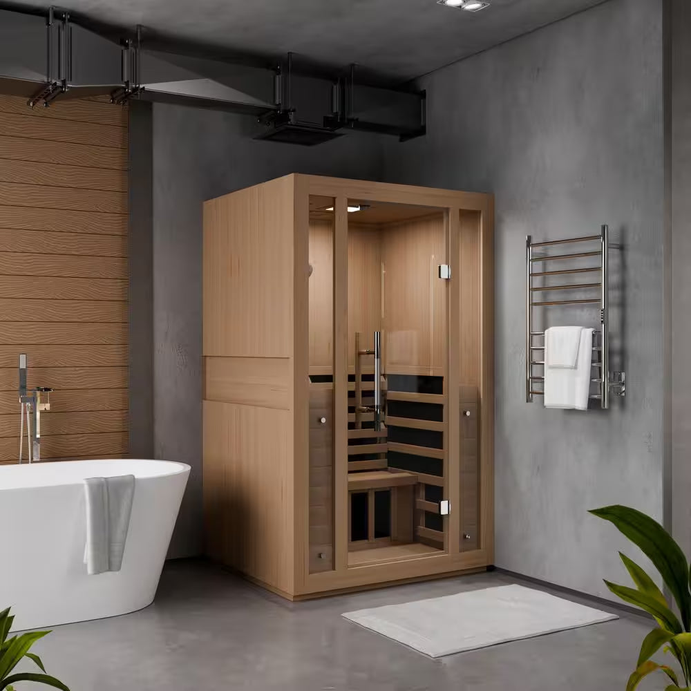 S12HD Series 3-Person Indoor Hemlock Wooden Infrared Sauna with Carbon FAR, LED Touch and Control Panel