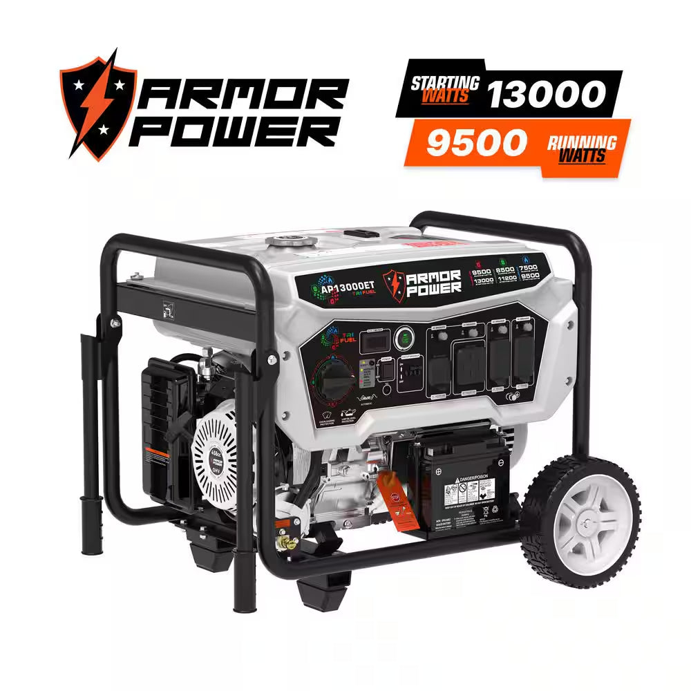 13,000-Watt Remote Start Tri-Fuel Portable Generator with Armorshield CO Shutdown Sensor for Emergency/Home Backup