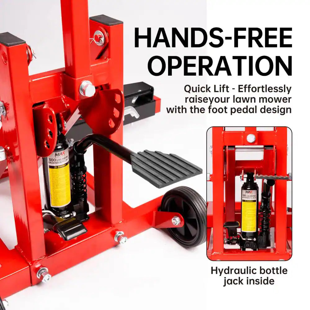 300 Lbs. Capacity Hydraulic Riding Lift Jack with Safety Lock for Tractors, Atvs and Zero Turn Lawn Mowers