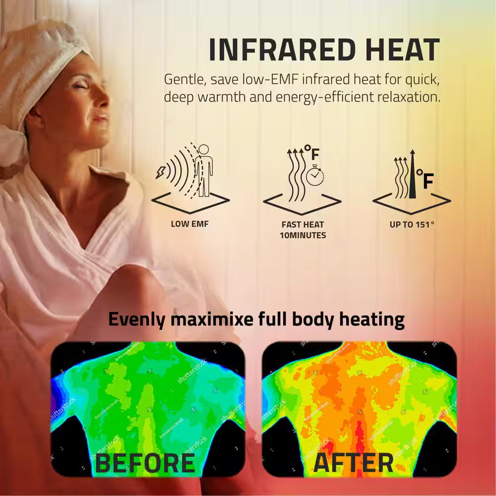 2-Person Indoor Hemlock Wood Carbon FAR Infrared Sauna with Redlight Heating Tube, Touch Control Panel and Bluetooth