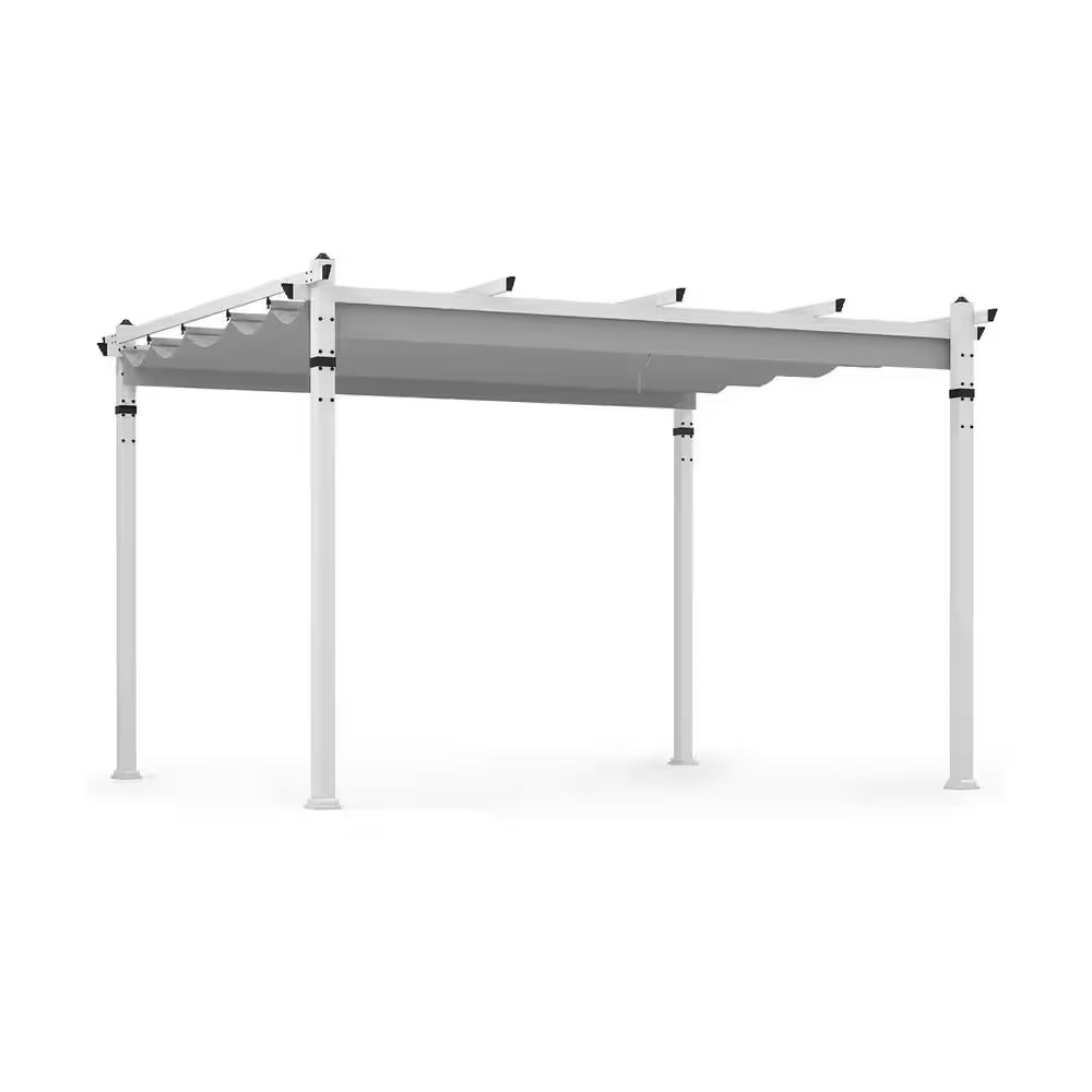 12 Ft. X 10 Ft. Aluminum Flat Top Patio Gazebos with Canopy in Gray