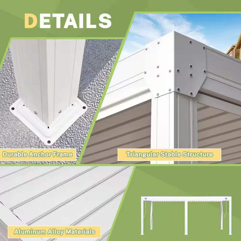 12 Ft. X 20 Ft. Louvered Pergola with Adjustable Rainproof Roof, Wood Grain Outdoor Aluminum Pergola for Patio, White