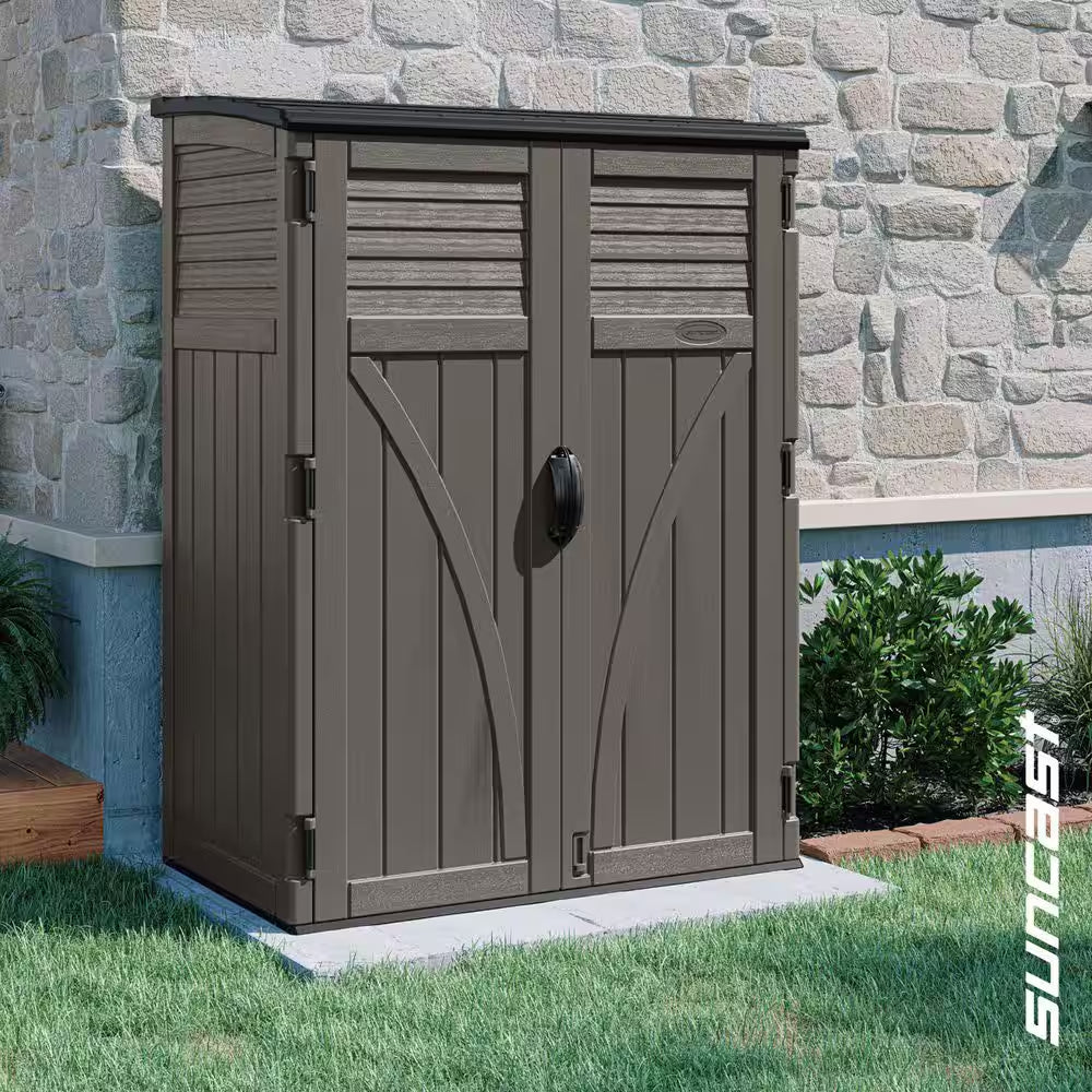 4 Ft. 5 In. W X 2 Ft. 7.5 In. D X 6 Ft. H Large Plastic Resin Vertical Outdoor Storage Cabinet Shed in Stoney (Gray)