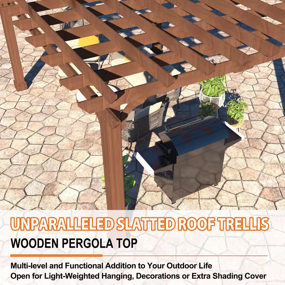 14 Ft. W X 12 Ft. D Cedar Outdoor Patio Pergola Shade Structure with Grape Trellis