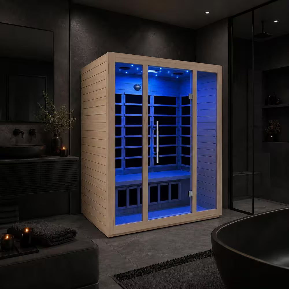 S08HD Series 3-Person Indoor Hemlock Wooden Carbon FAR Infrared Home Sauna Room with LED Touch Control Panel and Heater