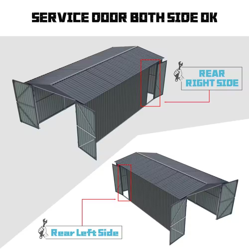 20X13 FT. Black Metal Outdoor Storage Shed Utility Tool House with 2 Doors and 4 Vents