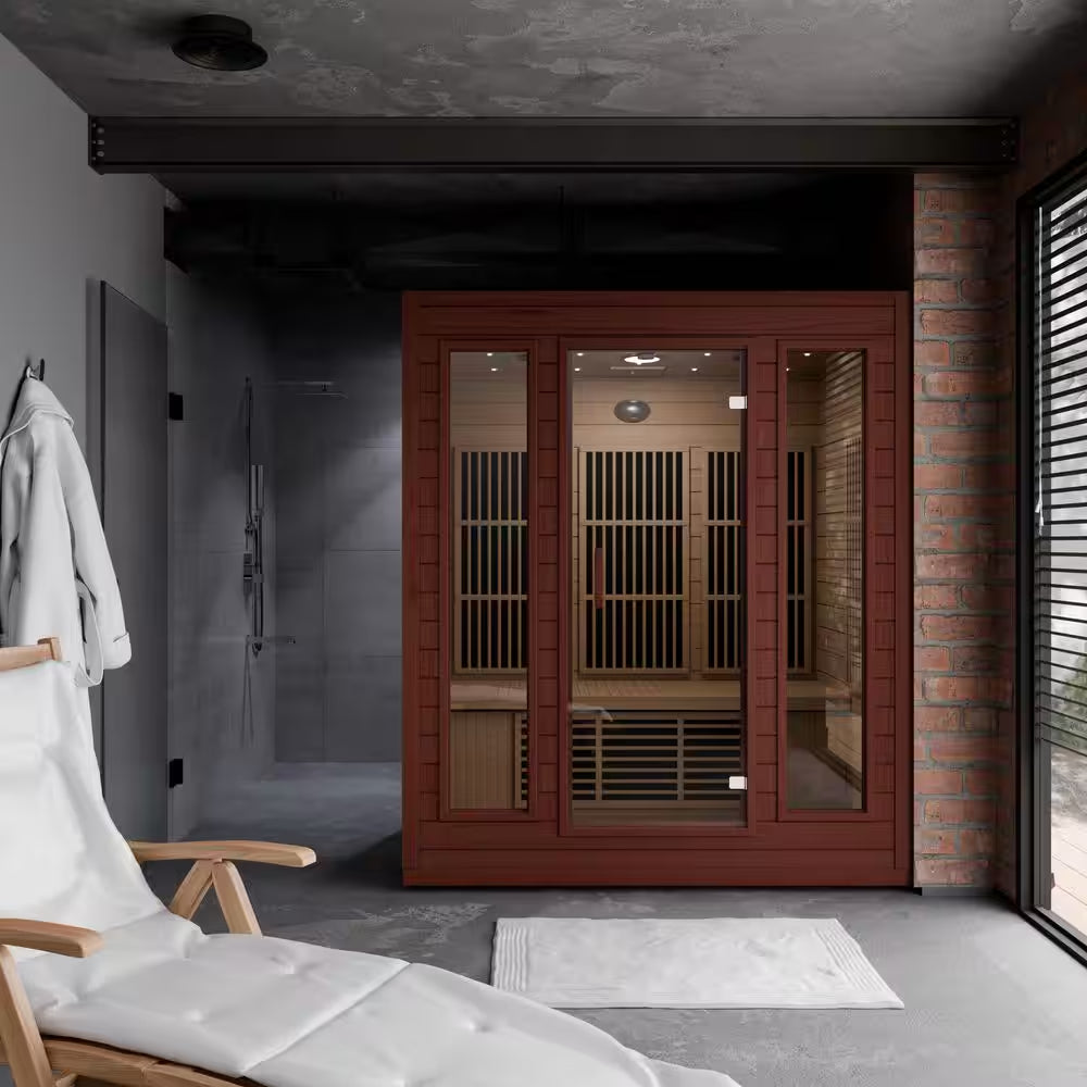 S12HD Series 3-Person Indoor Hemlock Wooden Infrared Sauna with Carbon FAR, LED Touch and Control Panel