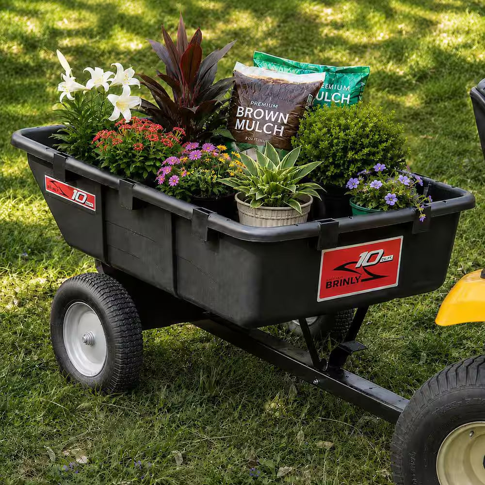 650Lbs. 10Cu.Ft. Tow-Behind Lawn Mower Trailer Dump Cart W/ Compression-Molded Poly Bed for Lawn Tractors and ZTR Mowers
