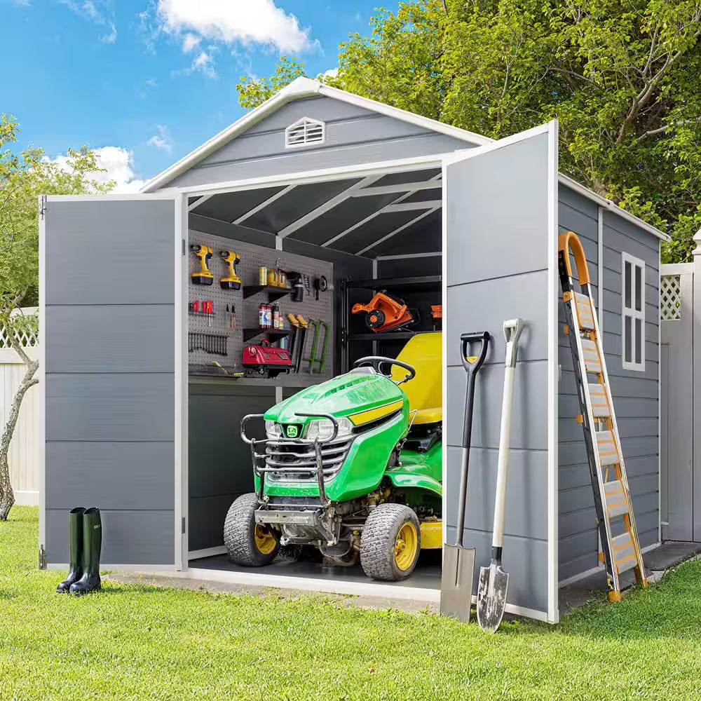 8 X 6 Ft. Gray Outdoor Storage Shed, Resin Garden Shed with Floor, Heavy-Duty, Fade-Resistant