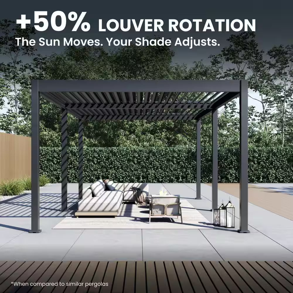Grand Tuscan 12 Ft. X 20 Ft. Aluminum Louvered Pergola with Adjustable Roof, Slate Gray