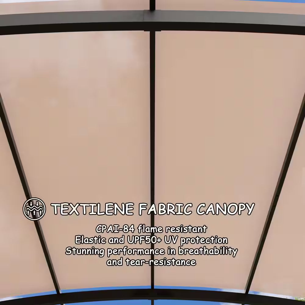 13 Ft. X 8.5 Ft. Steel Patio Pergola with Beige Shade Canopy and Bar Shelf