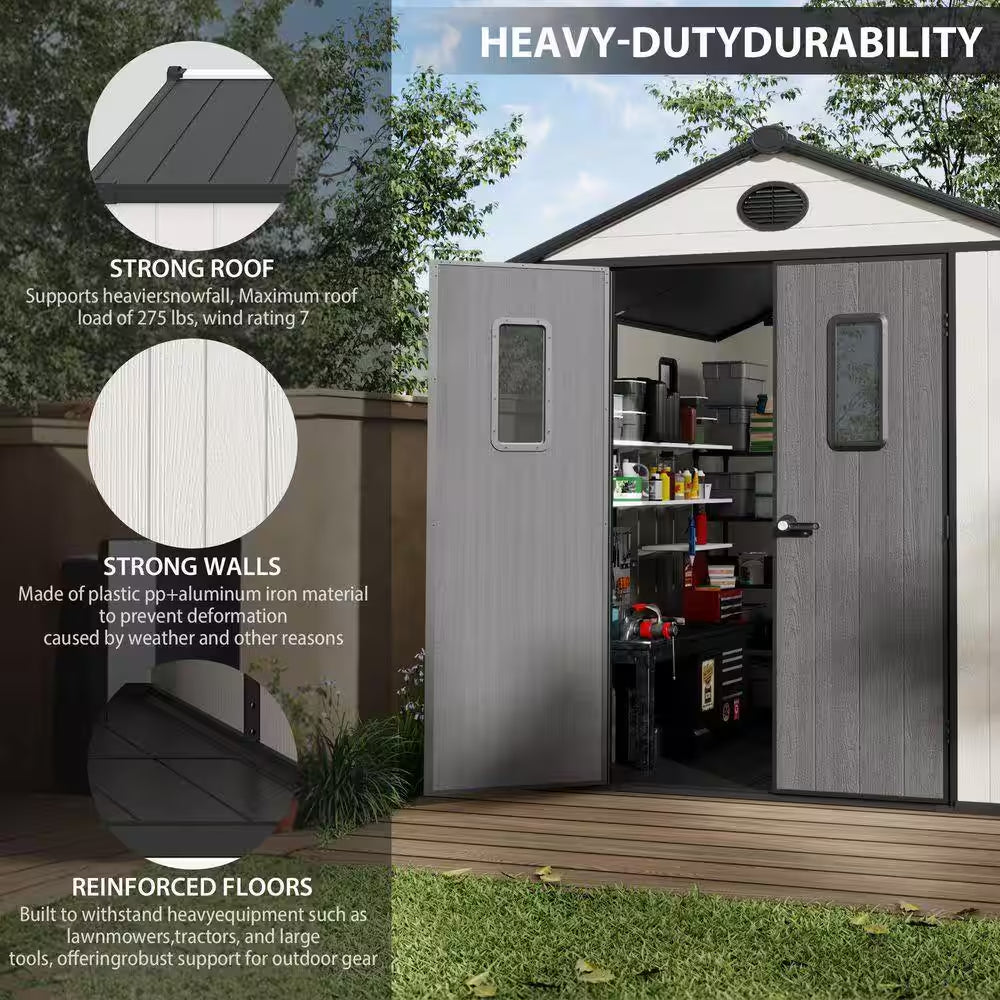 8 Ft. W X 8 Ft. D Outdoor Storage Resin Garden Shed for Backyard Outdoor (64 Sq. Ft.)