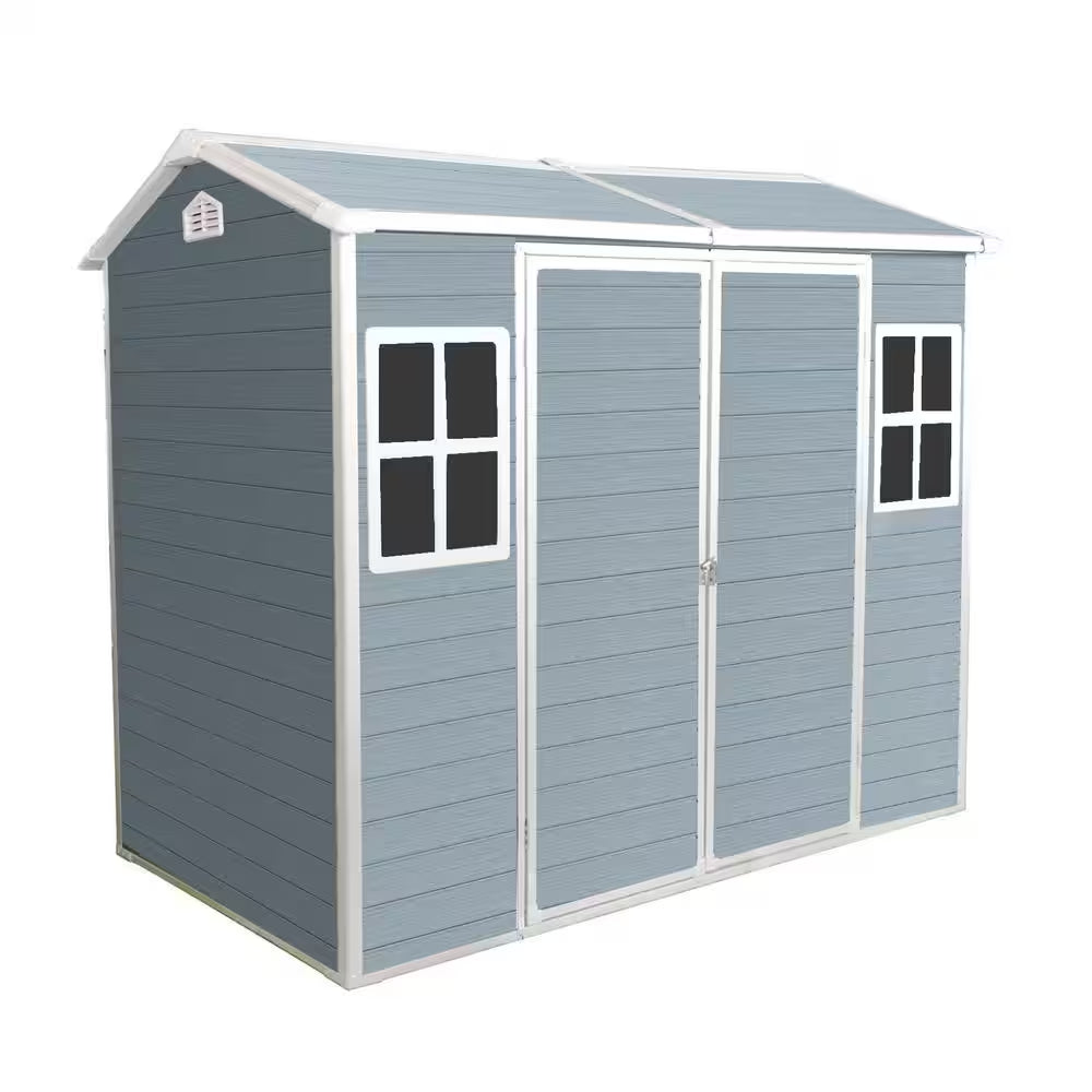 8 Ft. W X 4 Ft. D Gray Resin Outdoor Storage Shed with 2-Windows and Door, Plastic Shed with Floor (32 Sq. Ft.)