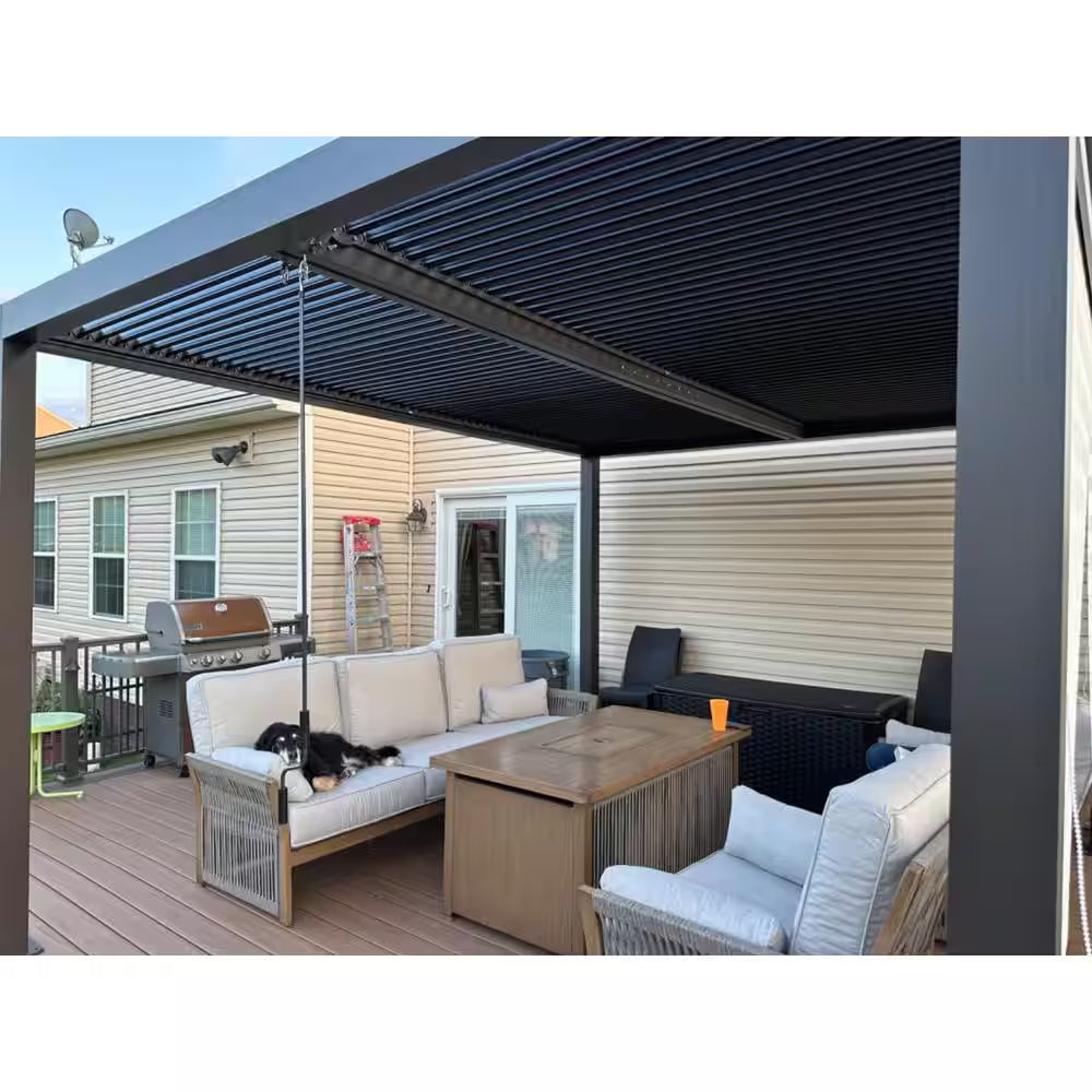 10.2 Ft. X 12.3 Ft. Gray Aluminum Outdoor Louvered Pergola with 2-Individual Adjustable Roofs and In-Built Gutter System