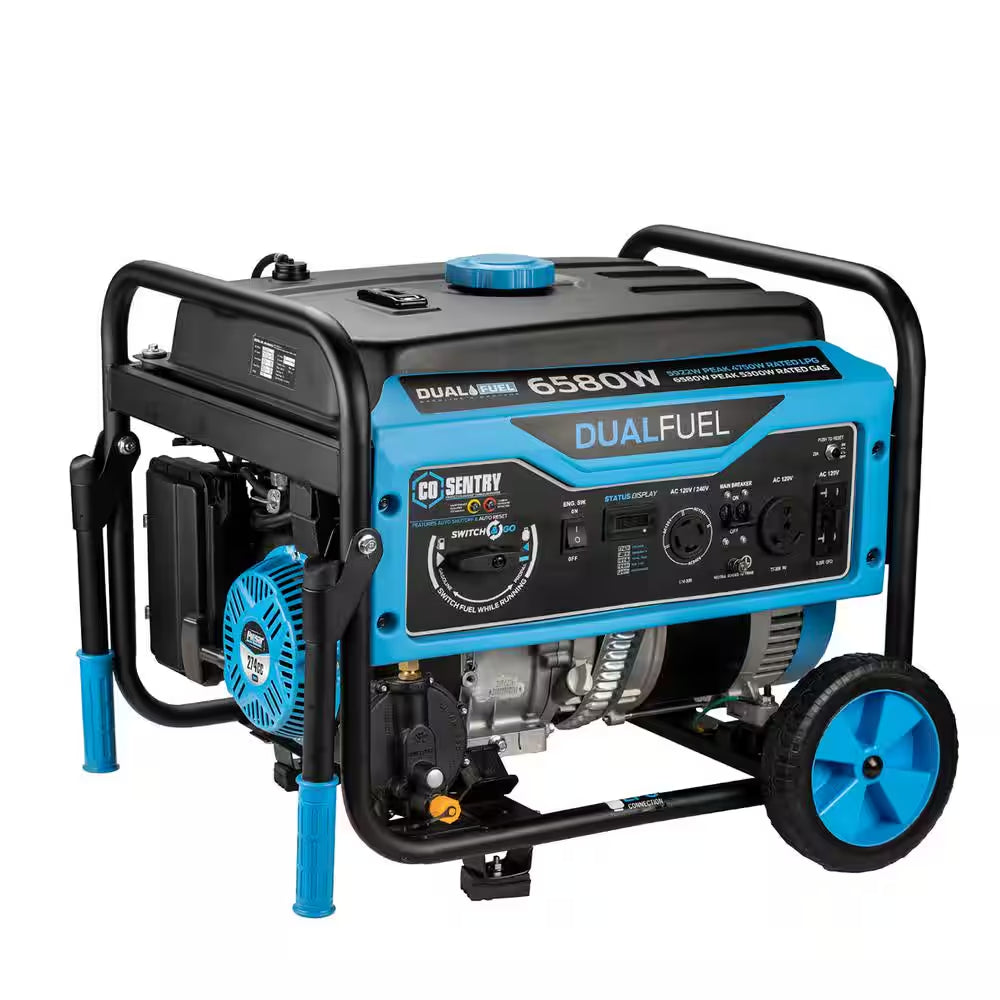7,750/6,250 -Watt Dual-Fuel Gasoline and Propane with Push to Start Portable Home Power Generator, CO Shutoff