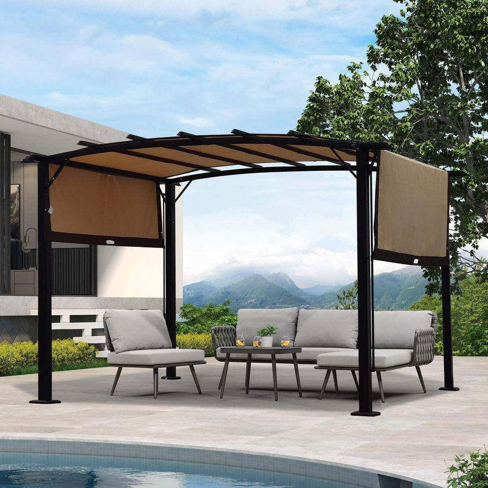 12 Ft. X 9 Ft. Outdoor Pergola Patio Gazebo, Retractable Shade Canopy, Steel Frame Grape Gazebo, Sunshelter Pergola