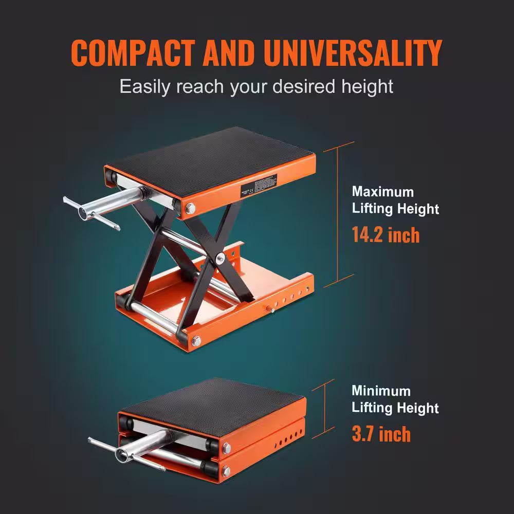 Motorcycle Lift 1100 Lbs. Motorcycle Scissor Lift Jack with Wide Deck and Safety Pin 3.7 In.-13.8 In. Hoist Crank Stand