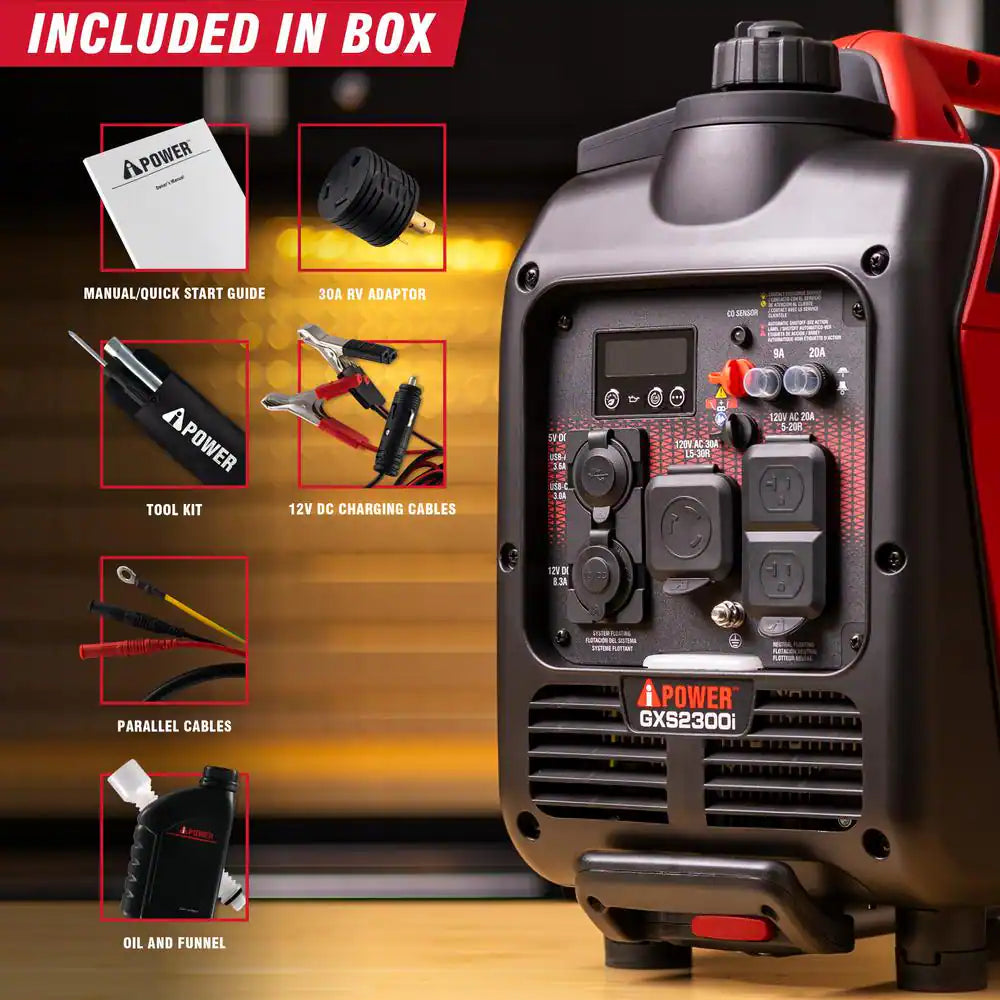 2300-Watt Recoil Start Gasoline Powered Ultra-Weight Inverter Generator with 80Cc OHV Engine and CO Sensor Shutdown