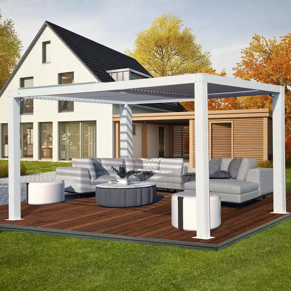 10 Ft. X 10 Ft. White Aluminum Metal Louvered Pergola