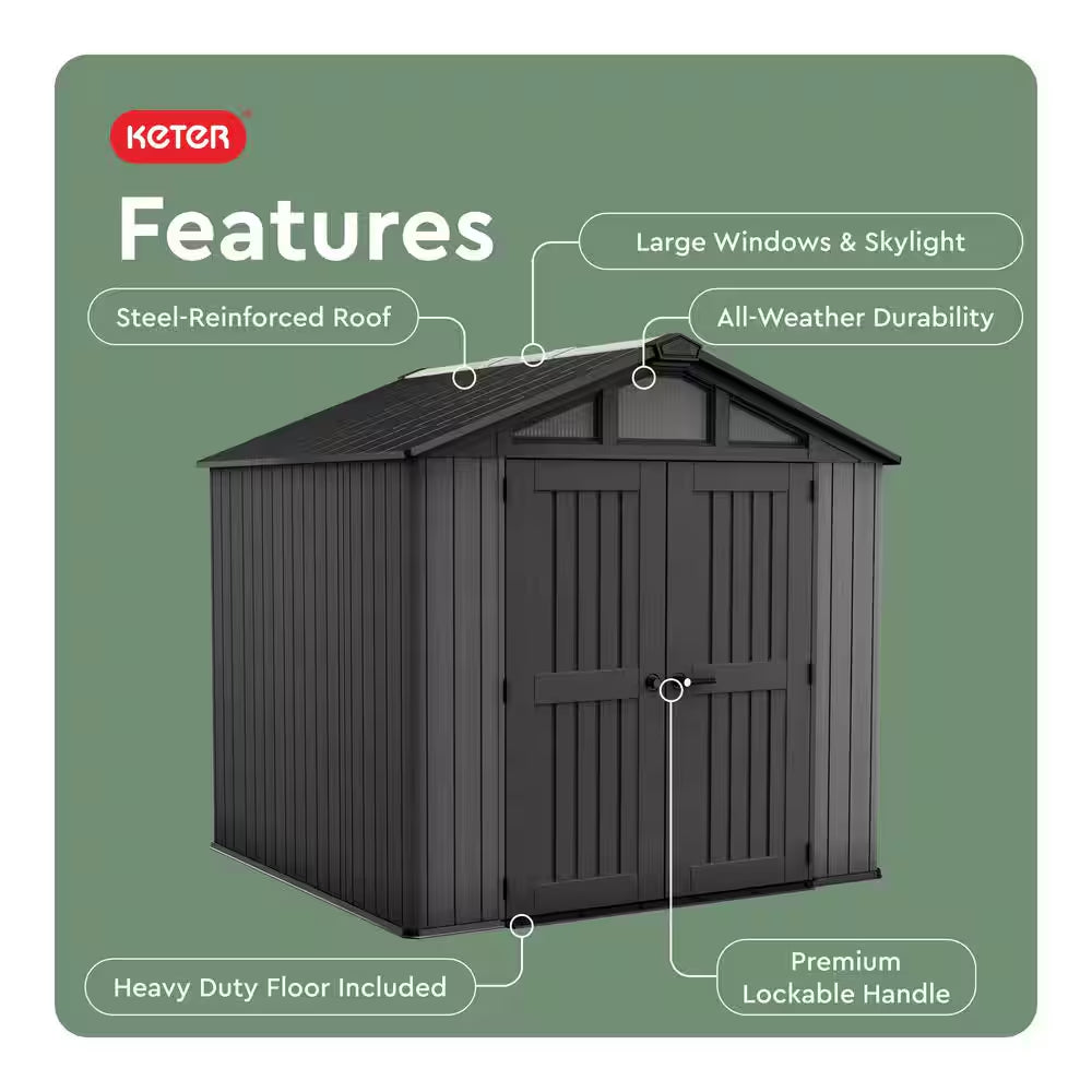 Stronghold 2.0 8 Ft. W X 8 Ft. D Resin Plastic Outdoor Storage Shed with Floor (64 Sq. Ft.) in Grey