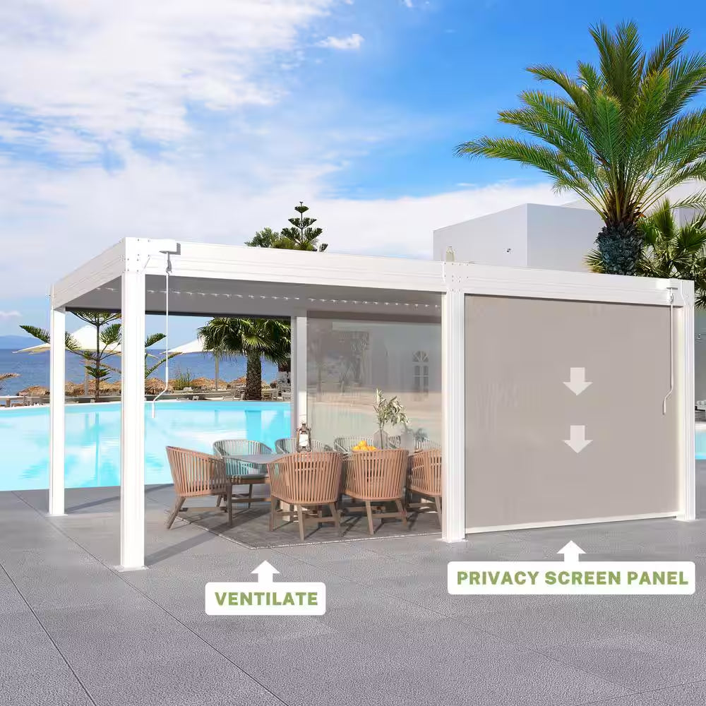 12 Ft. X 20 Ft. Louvered Pergola with Adjustable Rainproof Roof, Wood Grain Outdoor Aluminum Pergola for Patio, White