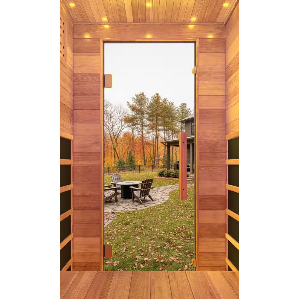2-Person Outdoor Red Cedar and Hemlock Wet/Dry Sauna with FIR Infrared, Star Night Color Lights and Touch Pad Controller