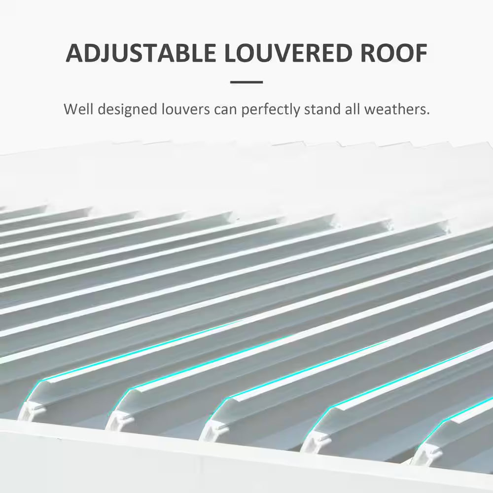 12 Ft. X 10 Ft. Aluminum Pergola with Louvered Roof and Drainage System, White
