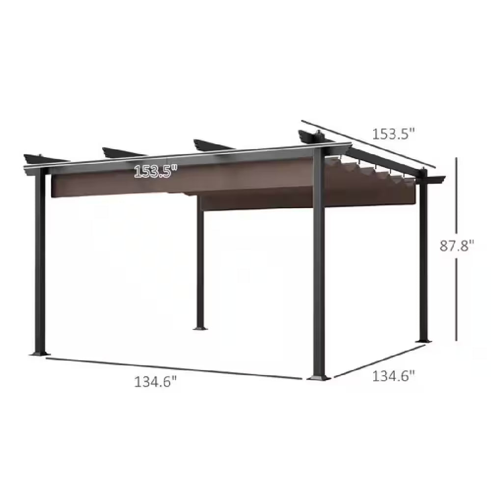 12 Ft. X 12 Ft. Brown Portable Gazebo, Retractable Pergola with Weather Resistant Canopy, Aluminum Patio Grill Gazebo