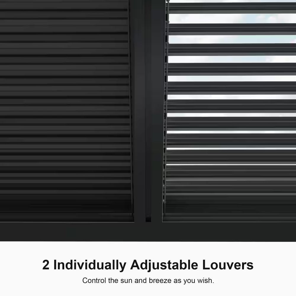 12 Ft. X 16 Ft. Gray Aluminum Frame Outdoor Hardtop Louvered Pergola with Adjustable Sunshade Roof and In-Built Gutter