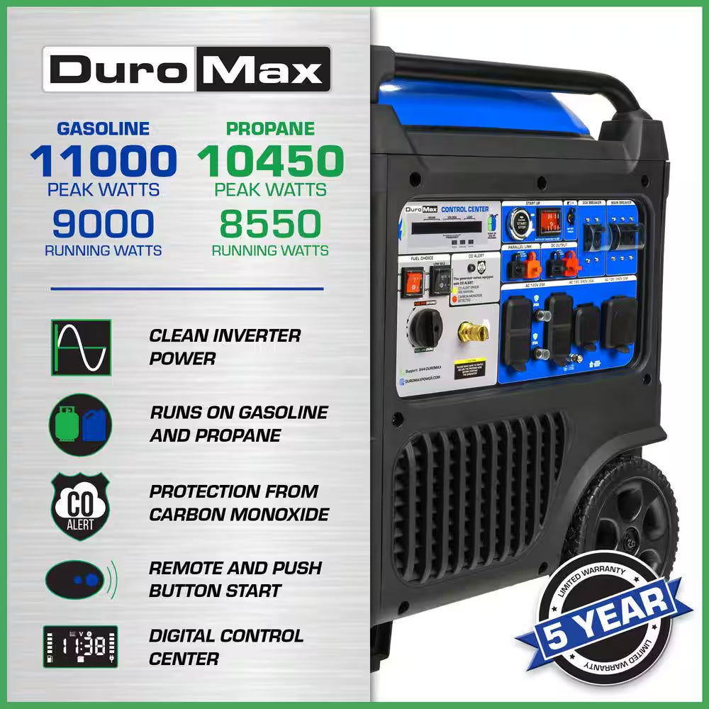 11,000 Watt Remote Start Portable Dual Fuel Home Backup Inverter Generator W/Co Alert