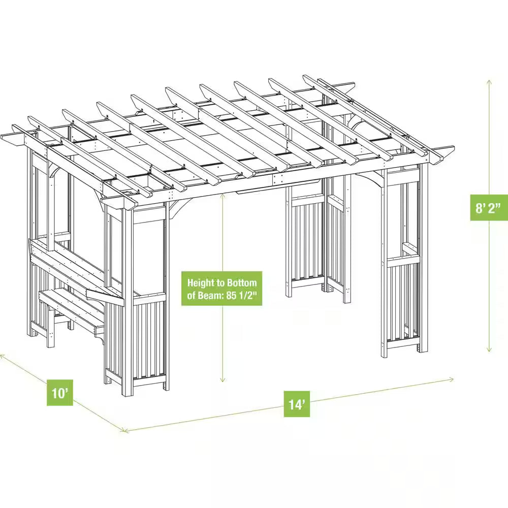 Madison 10 Ft. X 14 Ft. Timber Gray Cedar Wood Backyard Patio Pergola Including UV Sun Shade, Counter and Serving Bar