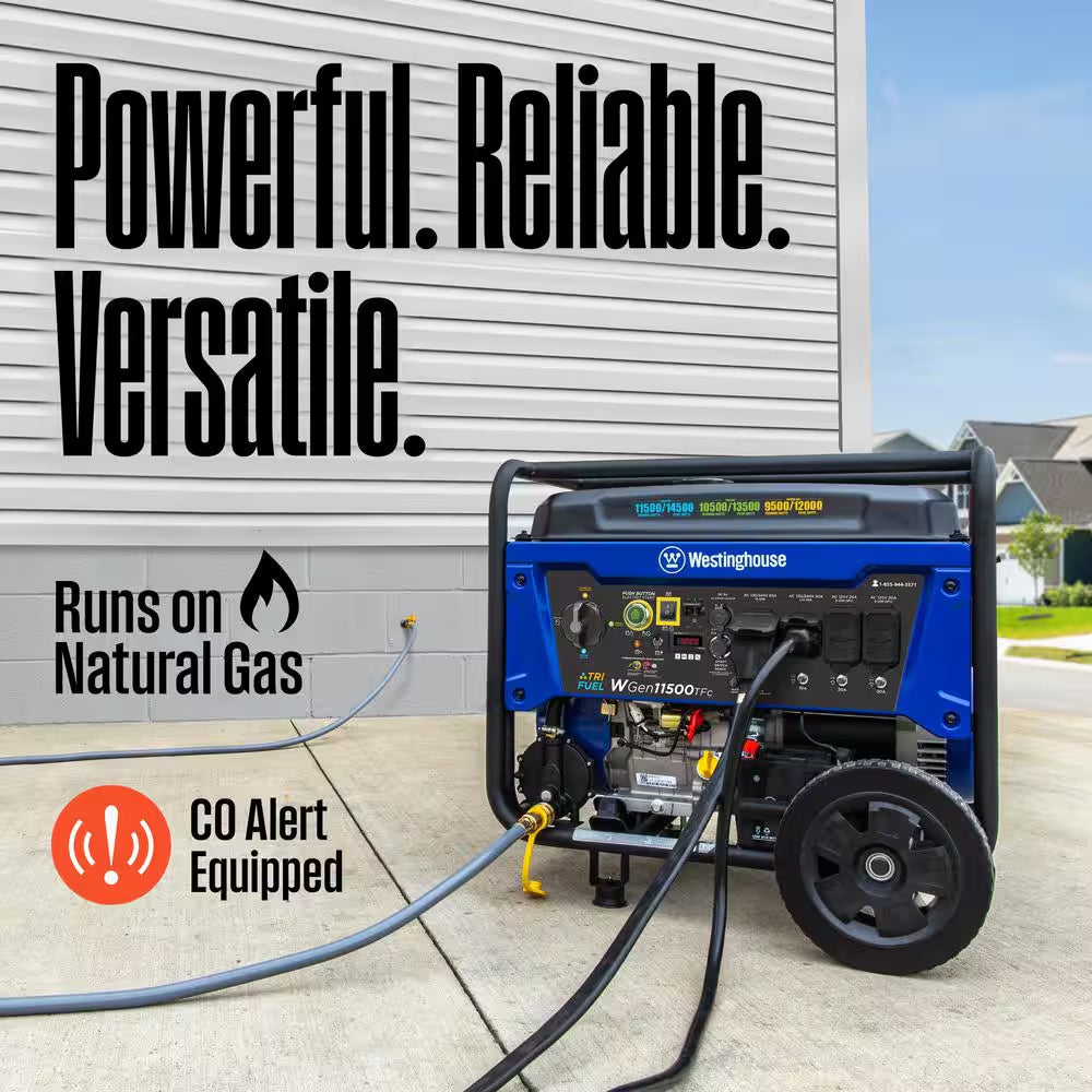 14,500/11,500-Watt Remote Electric Start Tri-Fuel Portable Generator with Low THD, 50A Outlet and CO Sensor