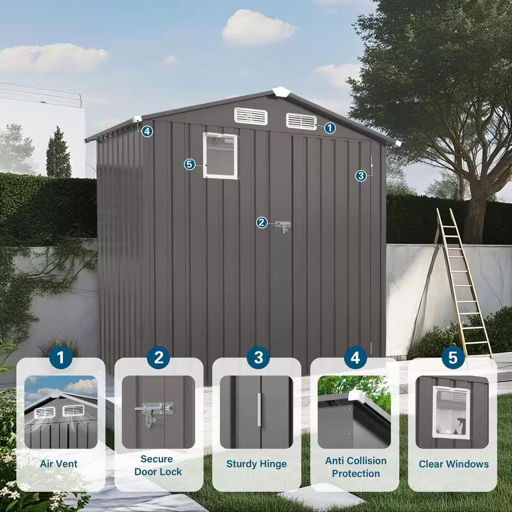 6 Ft.W X 3.5 Ft.D Outdoor Metal Storage Shed, Lockable Door Tool Shed with Window for Patio/Sundries, Gray (18 Sq. Ft.)