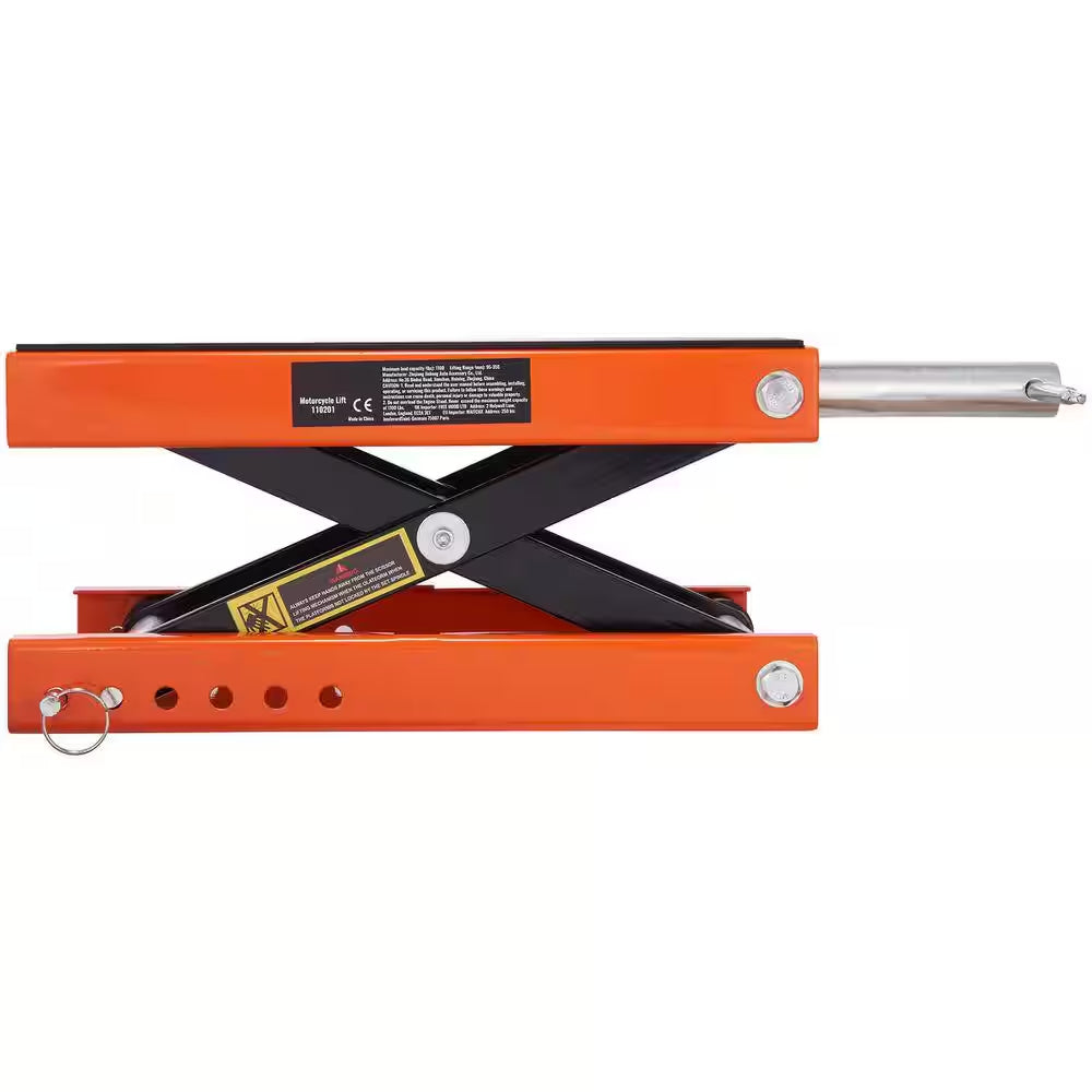 Motorcycle Lift 1100 Lbs. Motorcycle Scissor Lift Jack with Wide Deck and Safety Pin 3.7 In.-13.8 In. Hoist Crank Stand