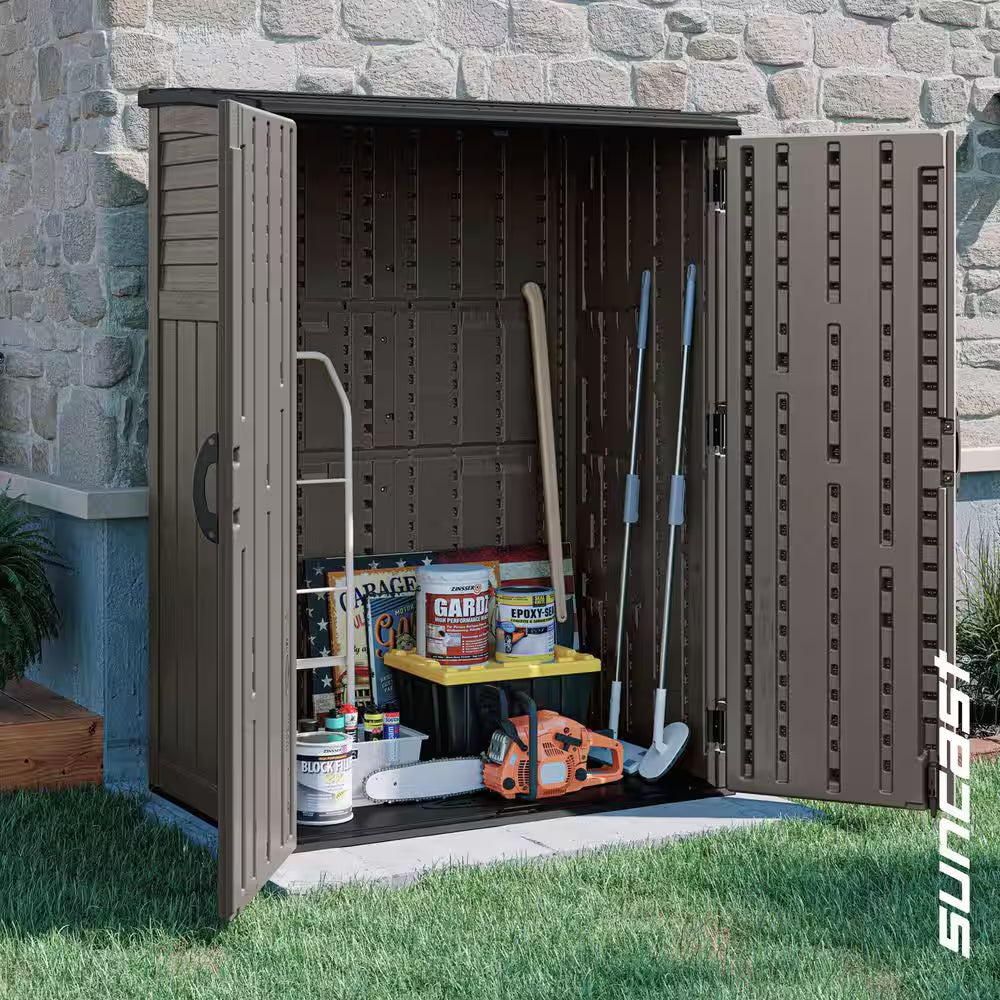 4 Ft. 5 In. W X 2 Ft. 7.5 In. D X 6 Ft. H Large Plastic Resin Vertical Outdoor Storage Cabinet Shed in Stoney (Gray)
