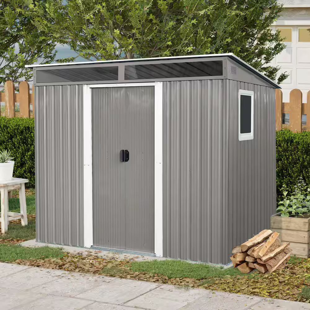 8 Ft.W X 6 Ft.D Outdoor Metal Storage Shed, Tool House with Window, Metal Foundation Transparent Plate Gray (45 Sq. Ft.)