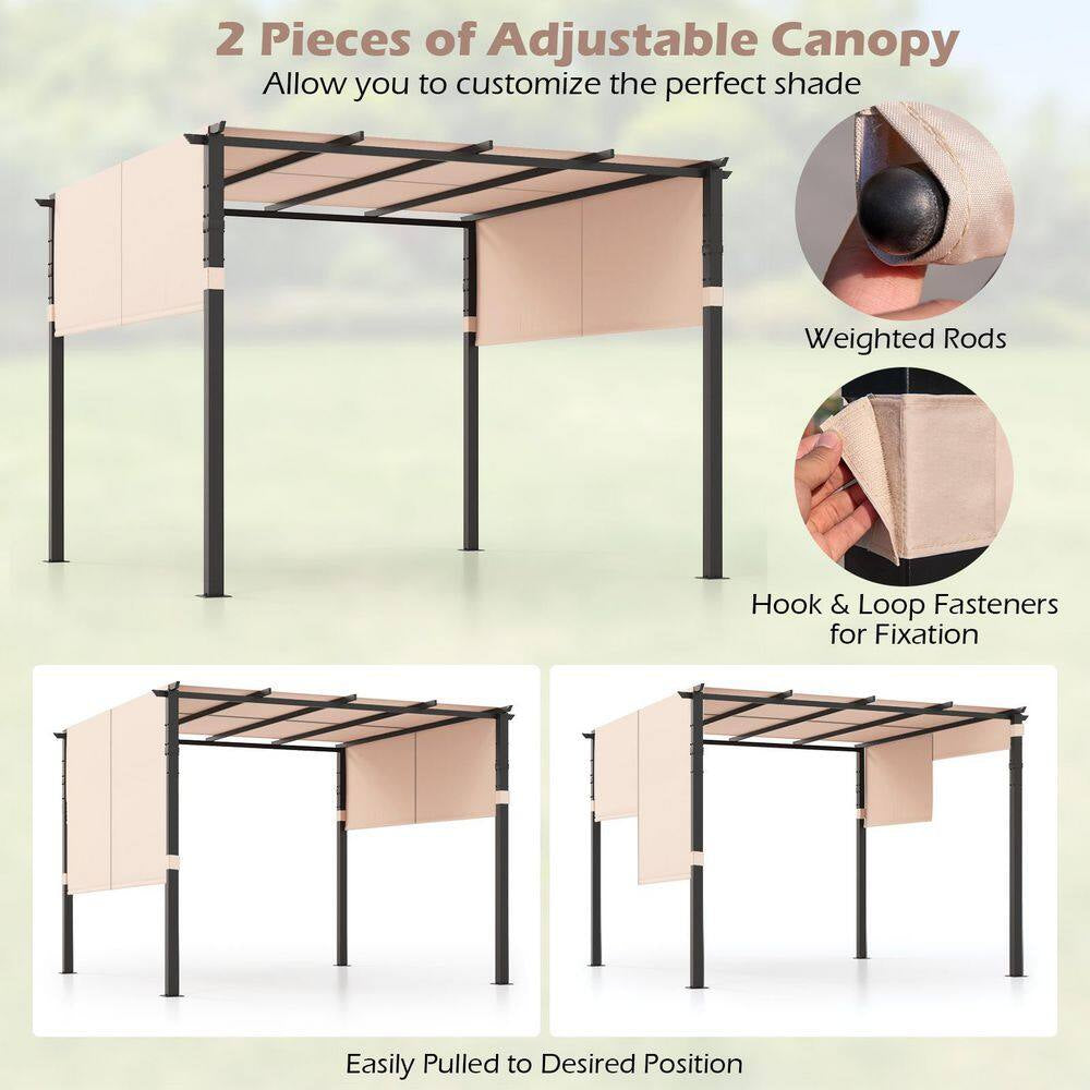 10 Ft. X 10 Ft. Metal Flat Top Patio Gazebos with Canopy in Beige