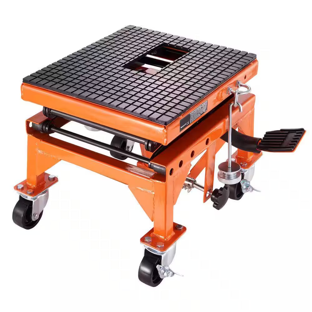 Hydraulic Motorcycle Lift Table, 350 Lbs. Capacity Motorcycle Scissor Jack Lift with Wide Deck, J-Hooks, 4 Wheels
