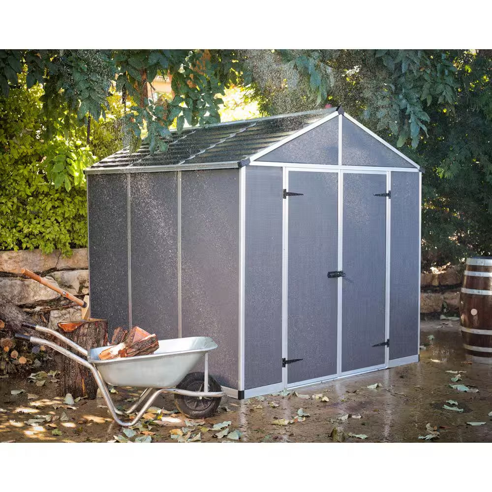 Rubicon 6 Ft. W X 8 Ft. D Resin Plastic Outdoor Garden Storage Shed with Floor (45.6 Sq. Ft.) in Dark Gray