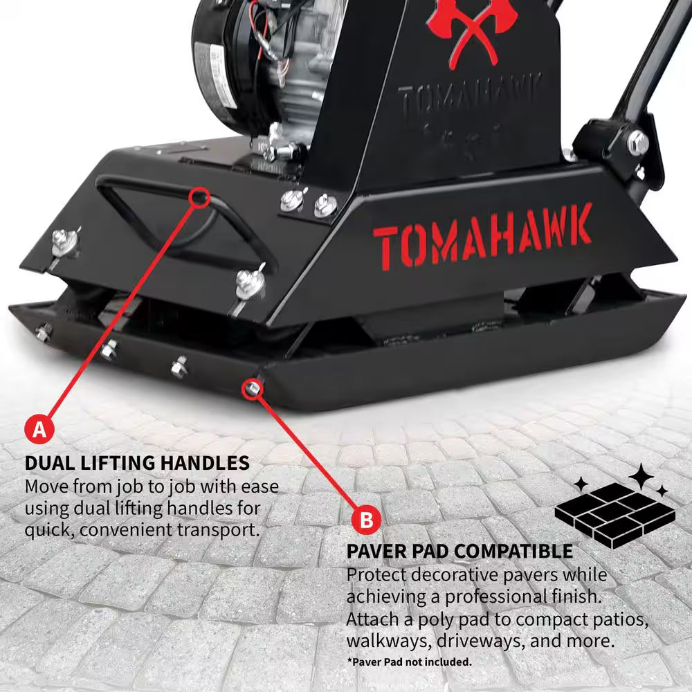 6 HP 3000 Lbs. 21 In. X 17 In. Gas Powered Vibratory Plate Compactor Tamper for Gravel Soil Compaction, 3 Year Warranty