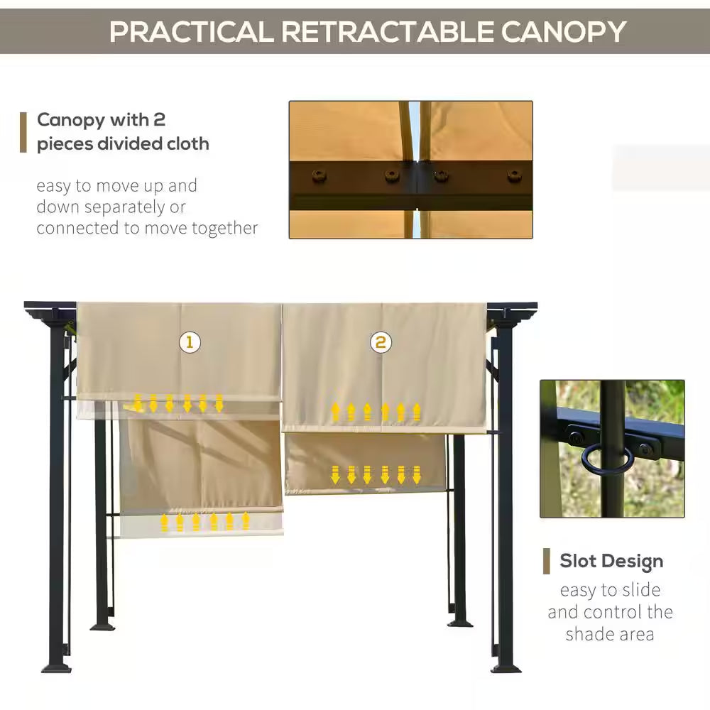 12 Ft. X 10 Ft. Steel Patio Gazebo Pergola with Slideable Canopy Roof/Walls and Uv-Resistant Material