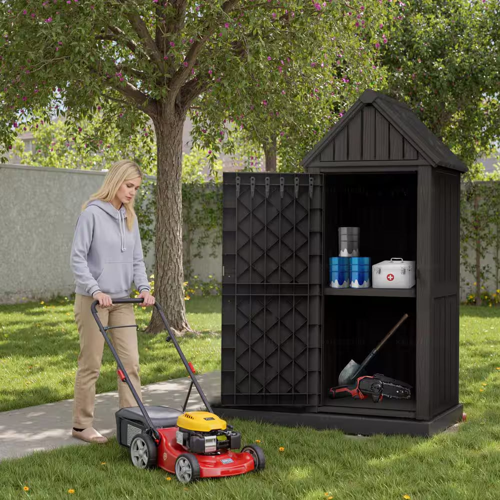 2.5 Ft.W X 2 Ft.D Resin Plastic Outdoor Storage Shed 5 Sq. Ft. Storage Box Cabinet with Sloping Roof,Lockable Door,Hooks